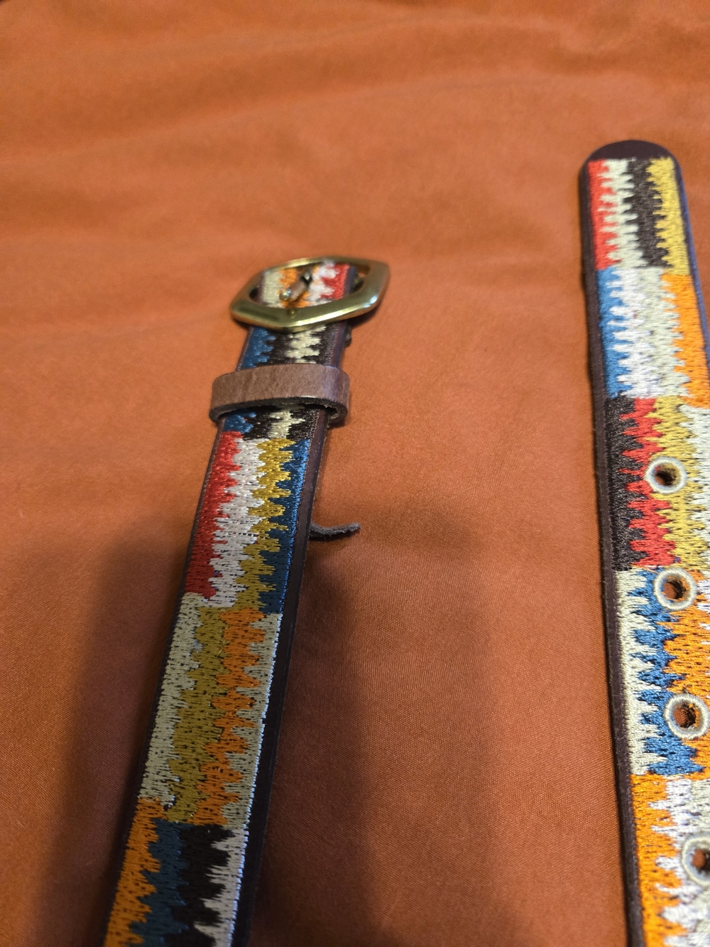Lucky Brand Multicolor Embroidered Aztec Leather Belt - Blue, Red, Yellow, Black